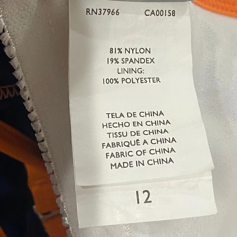 Nike Women Swimsuit Navy Orange Thin Straps Removable Pads Back Hook Stretch 12